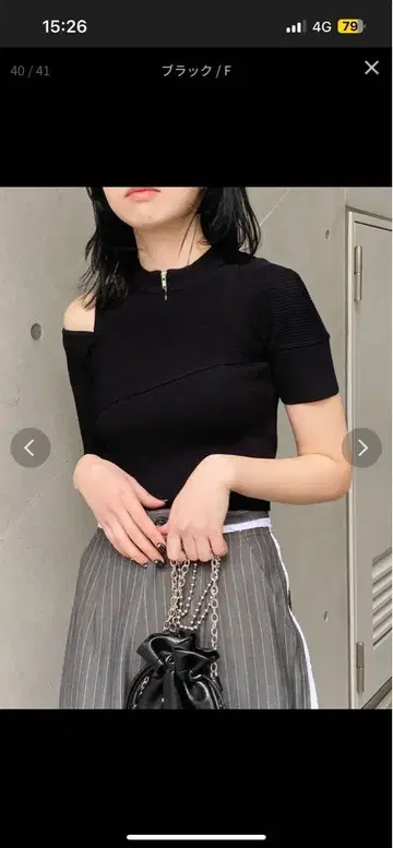 MURUA 원사이드 오피숄더 지퍼 니트
