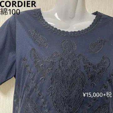 새상품 CORDIER 자수 커팅 반팔 상의 네이비 42