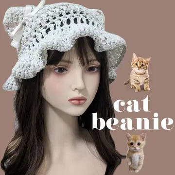 고양이 귀 모자 코튼 고양이 귀 니트 모자 썸머 니트 프릴 버킷햇