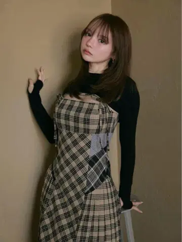 andmary Nadia 체크 롱 드레스