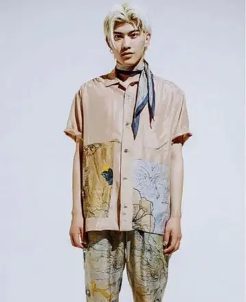 EMPORIO ARMANI [ 실크 100% ] 새틴 반팔 셔츠