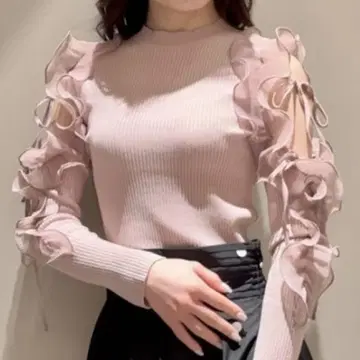 SNIDEL 스나이델 프릴 슬리브 니트 풀오버 PBEG