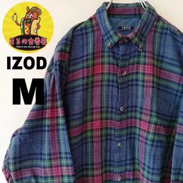 USA 구제 의류 IZOD 플란넬 셔츠 M 그린 블루 체크