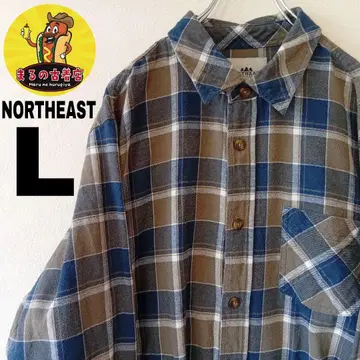 USA 구제 의류 NORTHEAST 플란넬 셔츠 L 네이비 그레이 체크