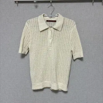 유니클로 린넨코튼 오픈워크 폴로 스웨터 내추럴