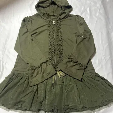 미사용 앤드러브 카키 롱 후드티 프릴 포함