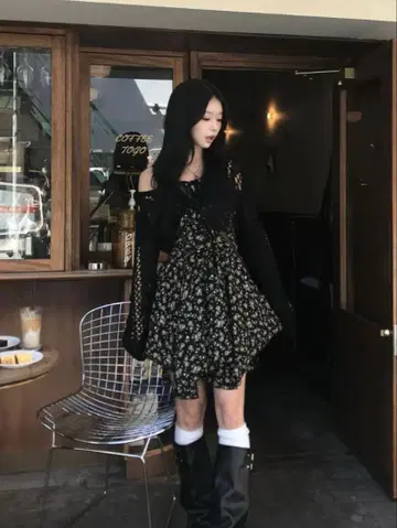 언밸런스 헤임 플라워 미니 원피스 꽃무늬 헤이세이 갸루 y2k