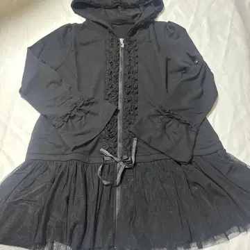 미사용 앤드러브 블랙 롱 후드티 프릴 포함