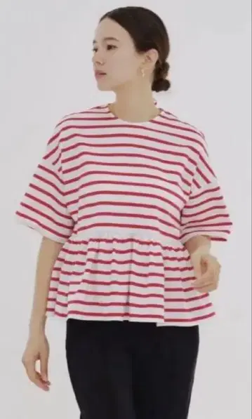 yori 보더 헴 프릴 티셔츠 레드