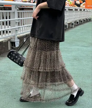 레오파드 무늬 캉캉 스커트 F 사이즈