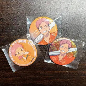 주술회전 x 극락탕 콜라보 | 이타도리 유우지 캔 배지 3개 세트