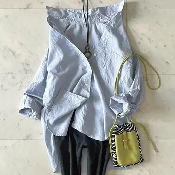 새상품급*어반 리서치 린넨 혼방 긴팔 셔츠 F 블루 린넨 레이온 워셔블