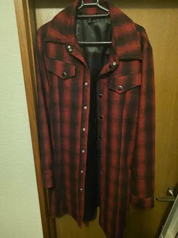 빨간색과 블랙 체크 무늬 자켓 L