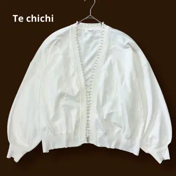 테치치 펄 장식 가디건 코튼 혼방 아이보리 F