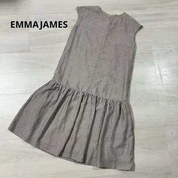 EMMAJAMES 체크 슬리브리스 플레어 롱 원피스
