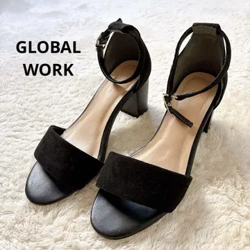 GLOBAL WORK 블랙 스웨이드 스트랩 샌들 중간 힐 펌프스 M