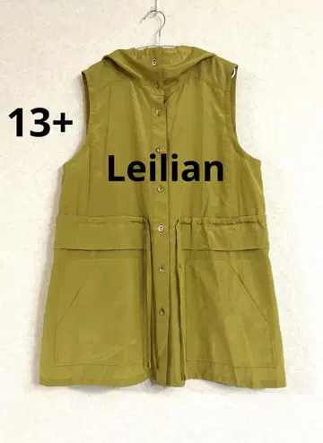 [Leilian] 후드 부착 새틴 올리브 그린 베스트 13+
