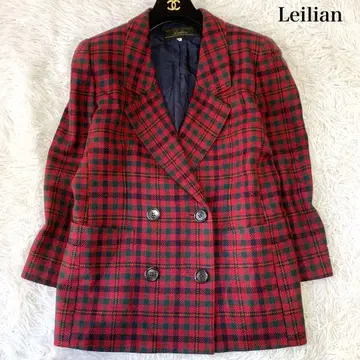 Leilian 태즈매니아 울 더블 자켓 체크 9호 레드 계열