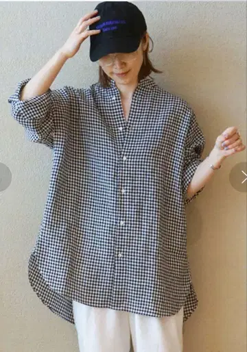 JOURNAL STANDARD LUXE 린넨 깅엄 스탠드 카라 셔츠