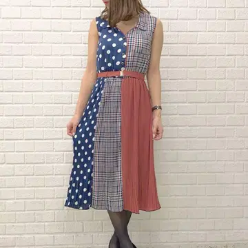 REDYAZEL 레이디 아젤 프린트 블로킹 플리츠 원피스