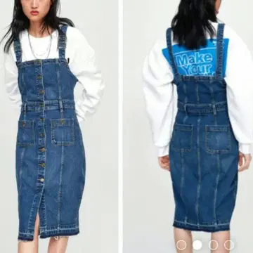 새상품급 자라 ZARA 데님 살로펫 원피스 데미지 가공 스트레치