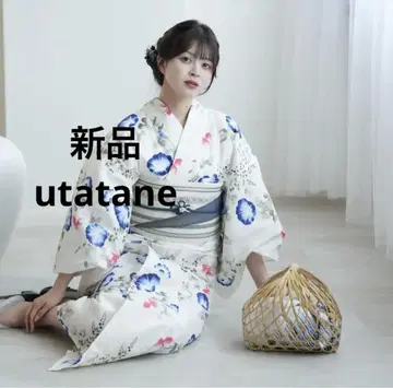 새상품 utatane 고급 변형 직조 유카타 단품 크림색에 나팔꽃 금붕어