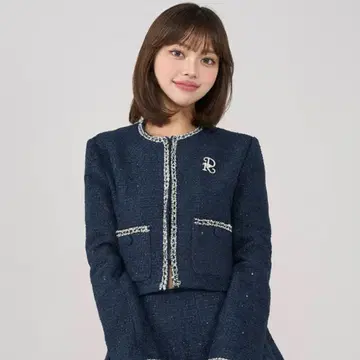 다리치 스팽글 트위드 자켓 네이비
