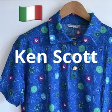 [ 미사용 ] 남성용 Ken Scott 스캇 반팔 피케 셔츠 M 꽃무늬
