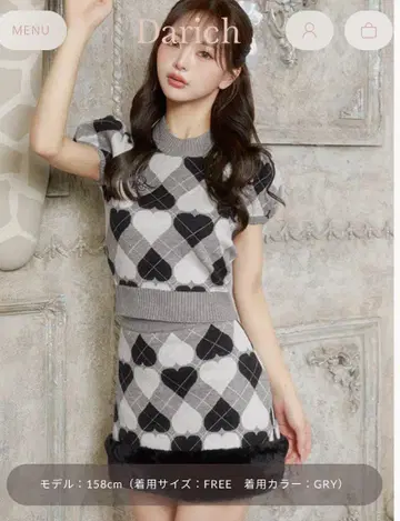 Darich 다리치 아가일 하트 체크 니트 셋업