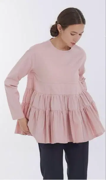 yori 요리 티어드 티셔츠 핑크 긴팔