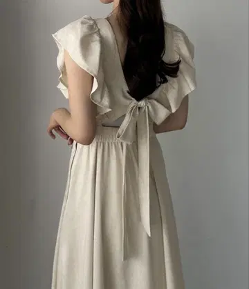 Louere 린넨 혼방 백리본 프릴 원피스