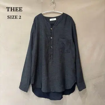 THEE 시 헨리넥 코튼 롱 슬리브 셔츠 그레이