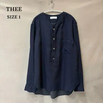 THEE 헨리넥 코튼 롱 슬리브 셔츠 네이비