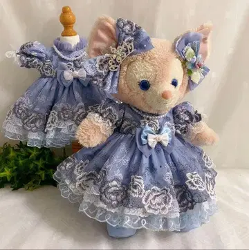 블루 꽃무늬 레이스 드레스 봉제 인형