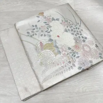 나고야 오비 꽃 자동차 은채 청해파 문양 기모노 순수 실크 RO-4747