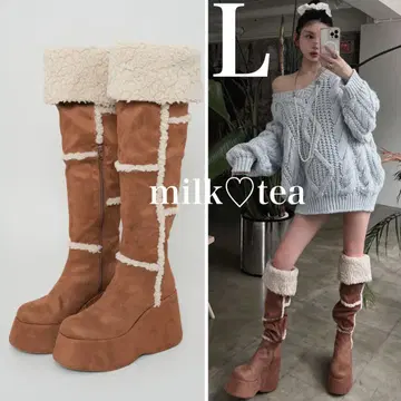 미개봉 새상품 다리치 페이크 무스탕 니하이 부츠 카멜 L 사이즈