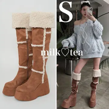 미개봉 새상품 다리치 페이크 무스탕 니하이 부츠 카멜 S 사이즈