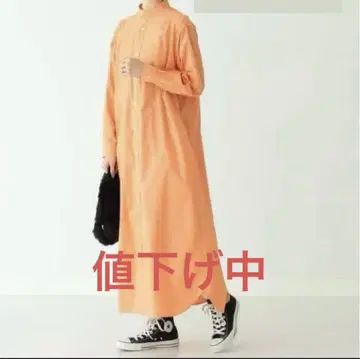 BEAMS BOY 스탠드 카라 롱 셔츠 원피스