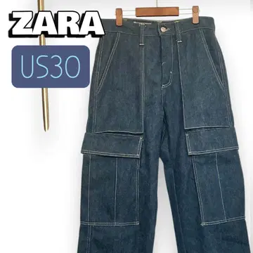 ZARA 자라 와이드 카고 데님 플레어 데님 US30