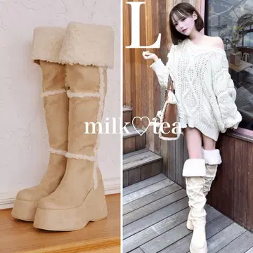 미개봉 새상품 다리치 페이크 무스탕 니하이 부츠 아이보리 L 사이즈
