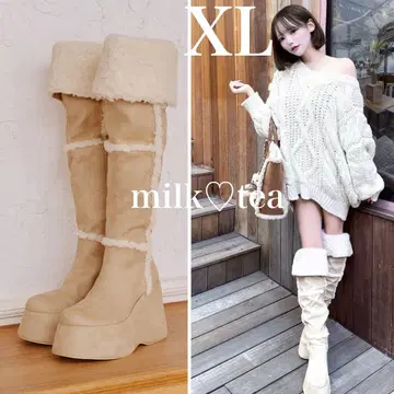 미개봉 새상품 다리치 페이크 무스탕 니하이 부츠 아이보리 XL 사이즈