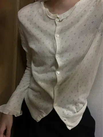 아이보리 꽃무늬 시스루 가디건