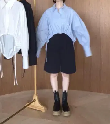 시루무린 허리 개더 리본 셔츠