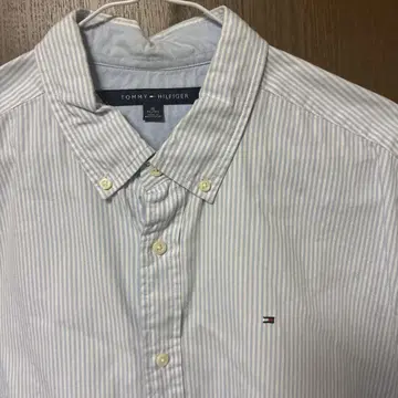 TOMMY HILFIGER 남성용 반팔 셔츠 스카이블루 스트라이프 XL