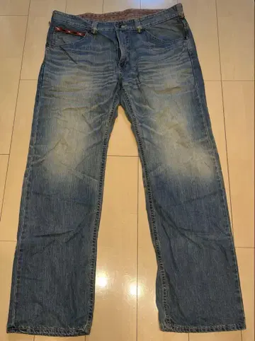 블루 스트레이트 데님 자수 포켓