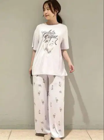 새상품 젤라또피케 고양이 CAT 상하의 세트 파자마 룸웨어 화이트