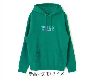 L 미사용 새상품 HUF 하프 그린 로고 프린트 후드 부착 후드티