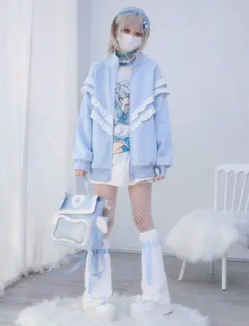 ROMWE Kawaii 천사계 패션 스카이블루 후드티