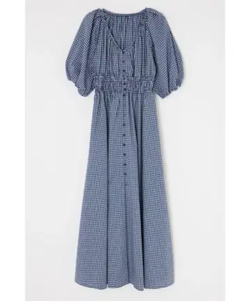 새상품급 moussy 허리 개더 롱 드레스 사이즈 2 네이비 패턴