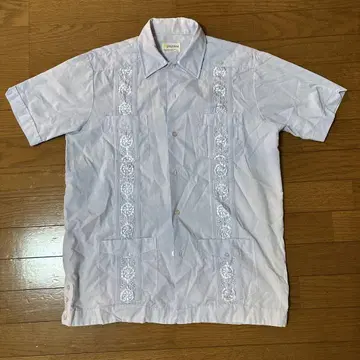 60s 70s 쿠바 셔츠 라이트 블루 Guayabera 반팔 셔츠